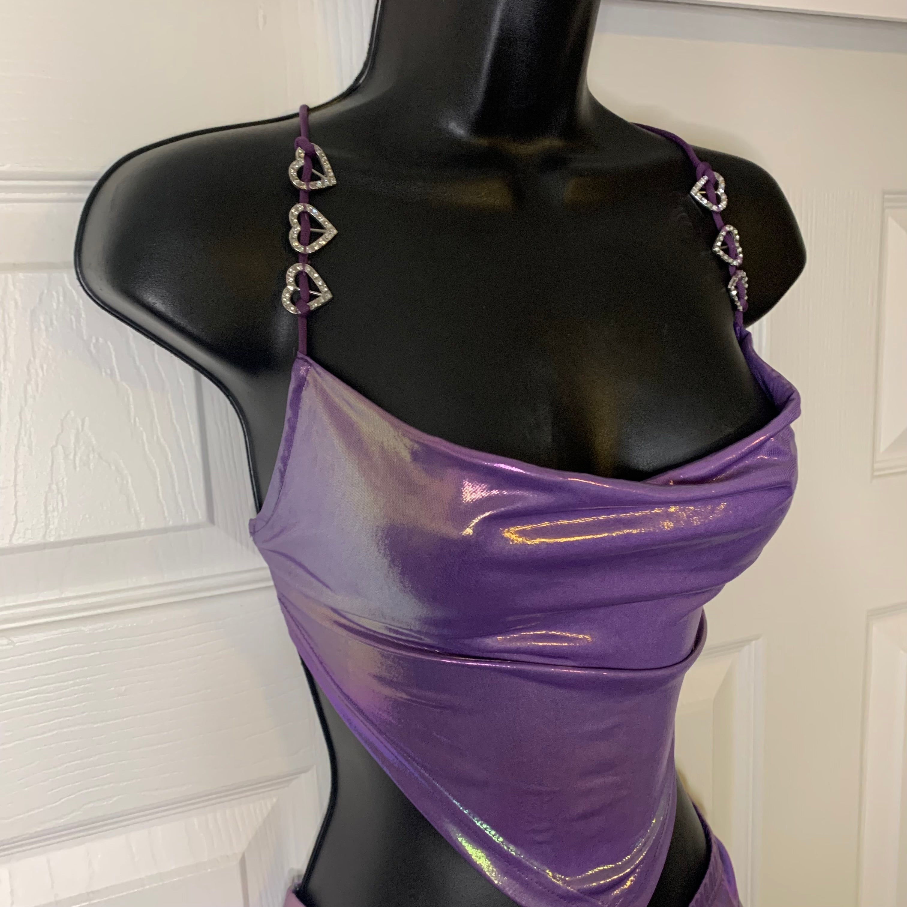Holographic Purple Halter Top & Mini Skirt Set (M)