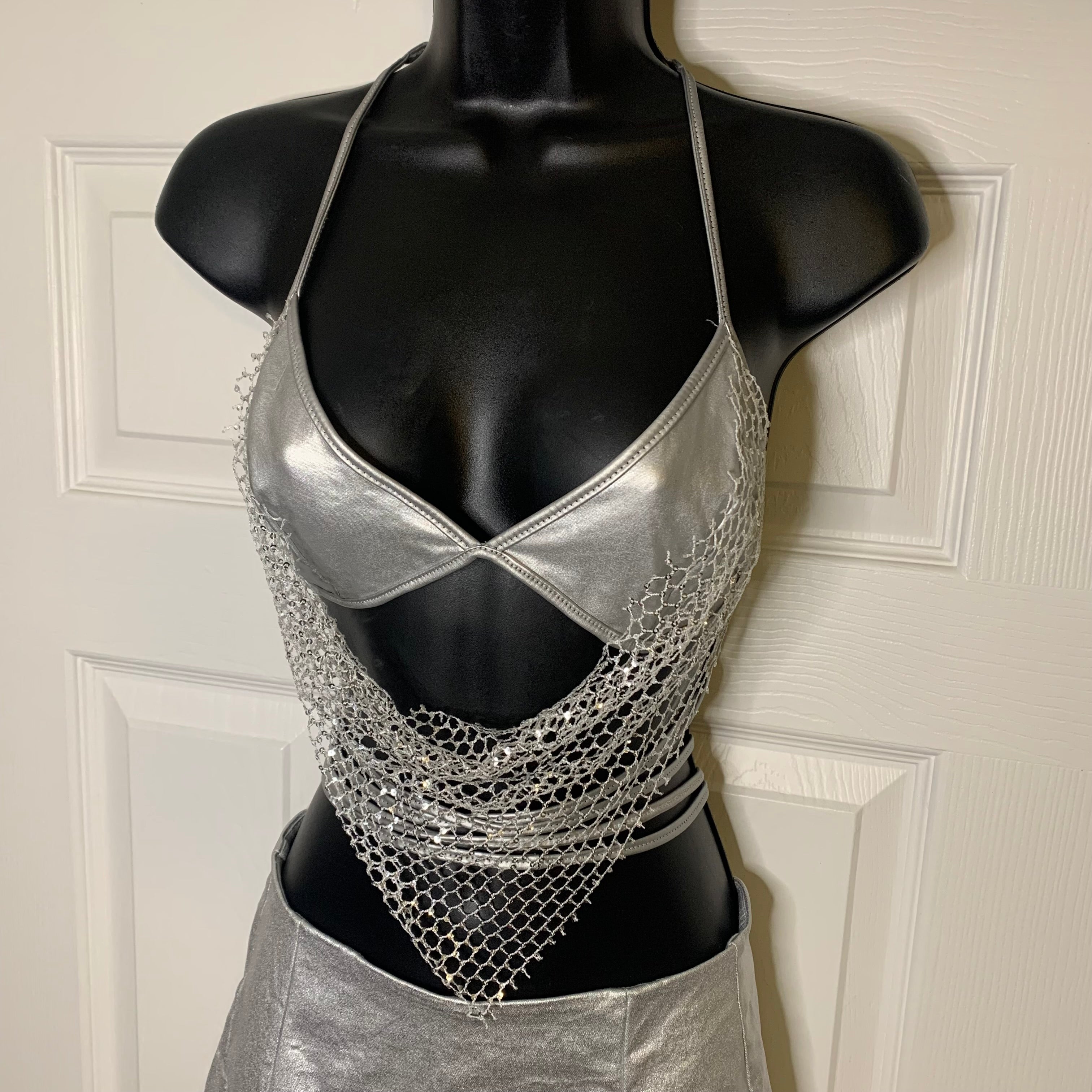 Metallic Silver Chainlink Top & Skort Set (M)