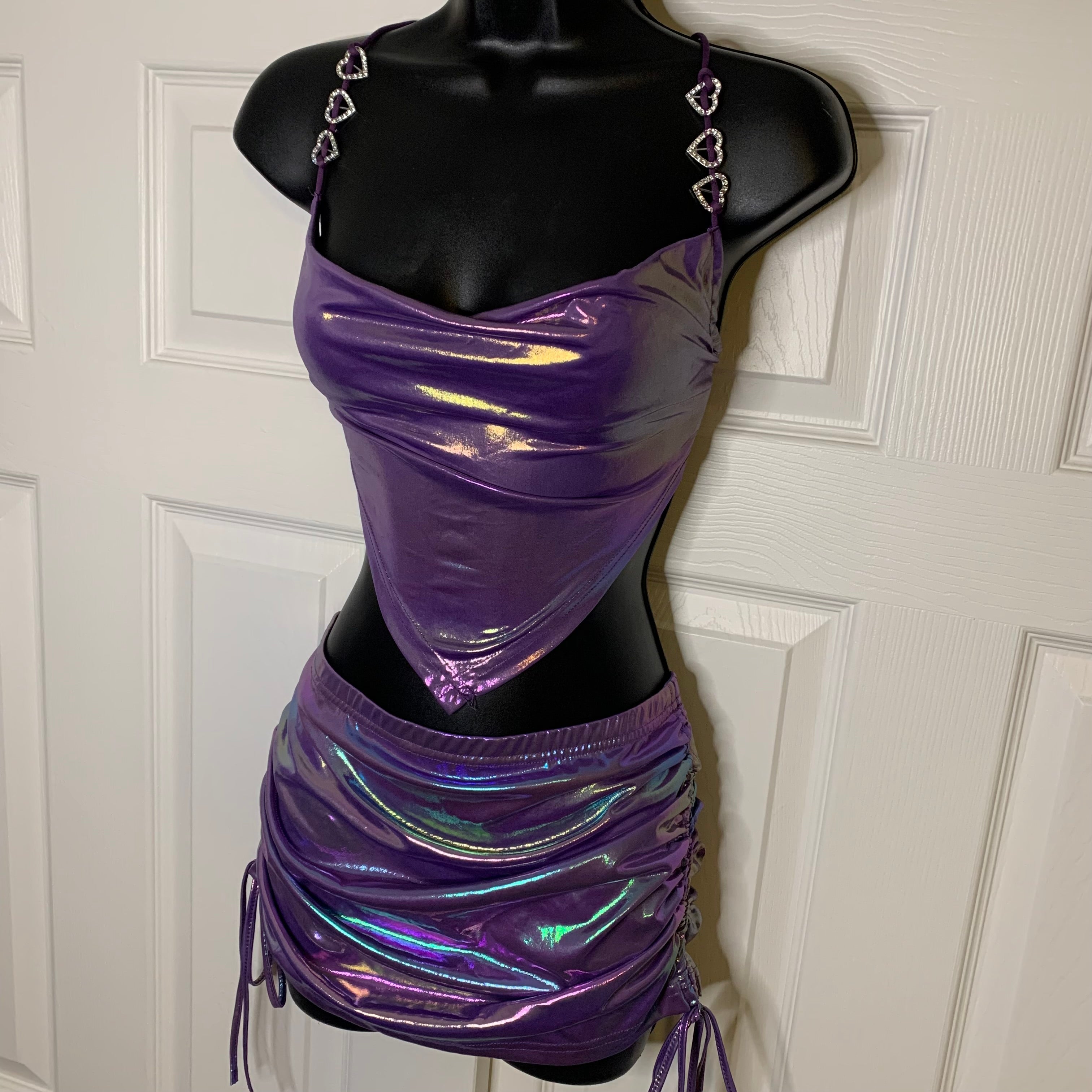 Holographic Purple Halter Top & Mini Skirt Set (M)