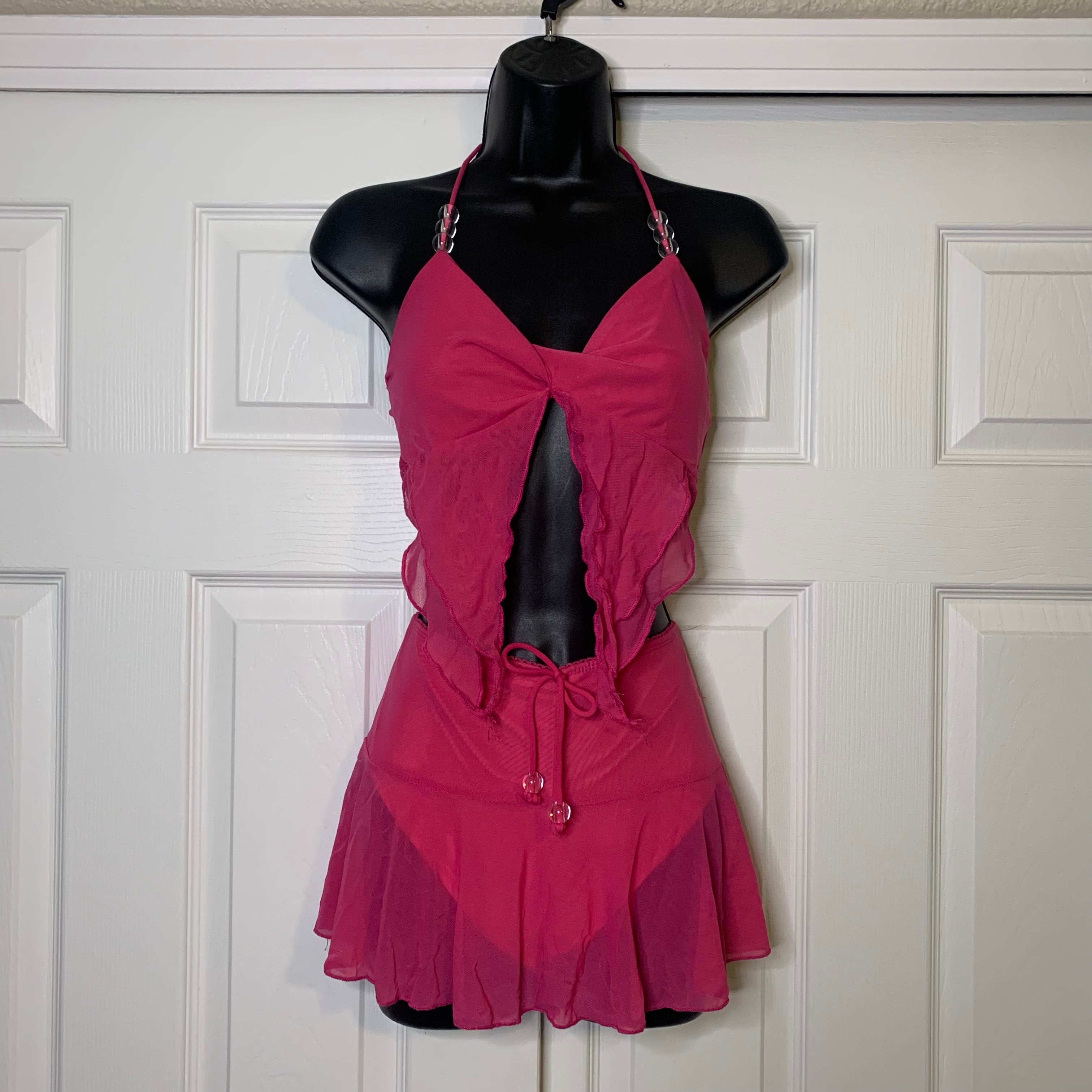 Hot Pink Halter Top & Mini Skirt Set (M)