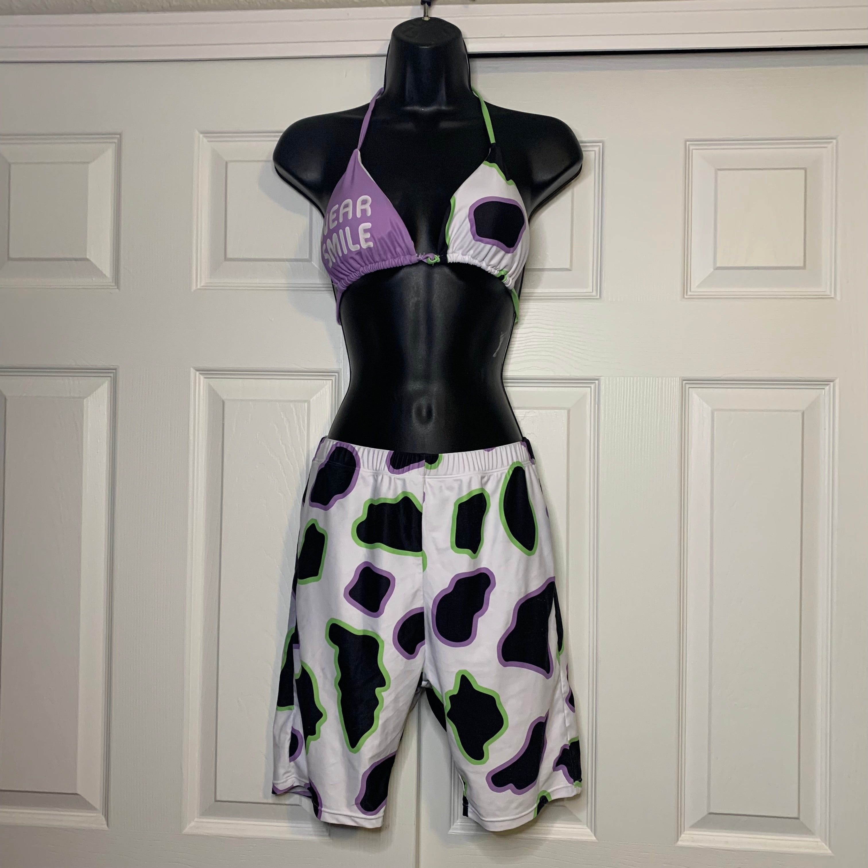Lavender Wear Smile Cow Bikini Top & Shorts Set (S)
