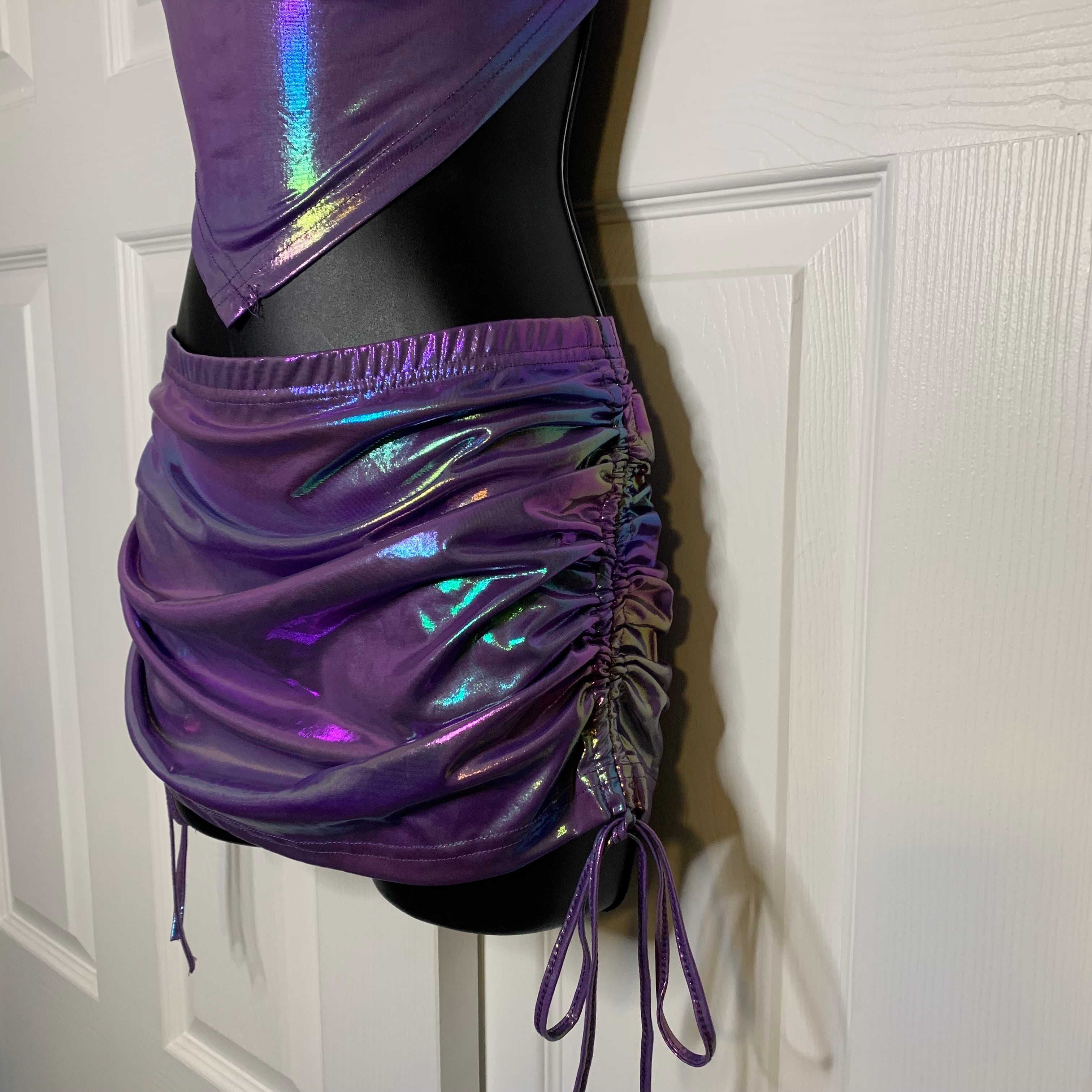 Holographic Purple Halter Top & Mini Skirt Set (M)