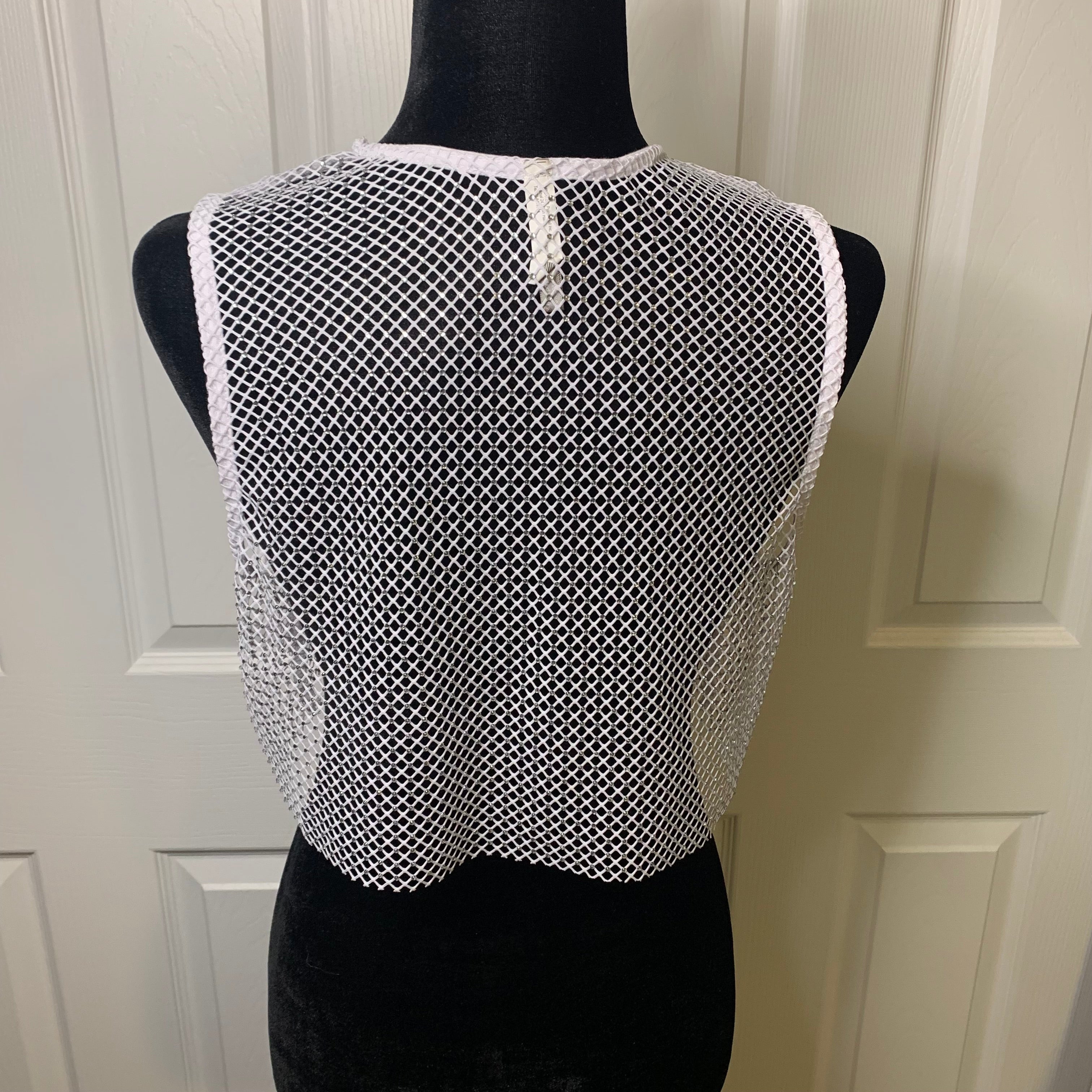 Refuge White Rhinestone Fish Net Tank Top (S)