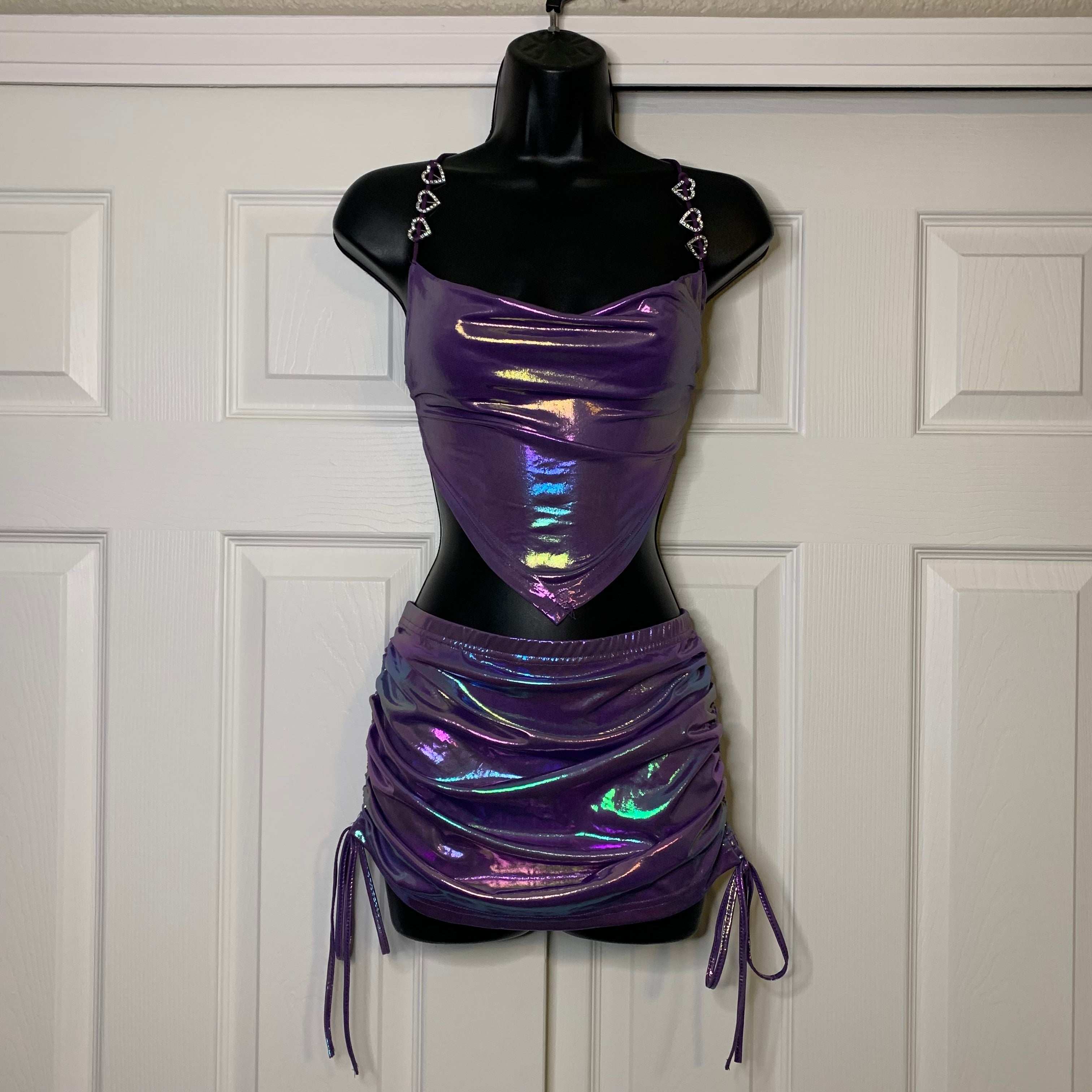 Holographic Purple Halter Top & Mini Skirt Set (M)