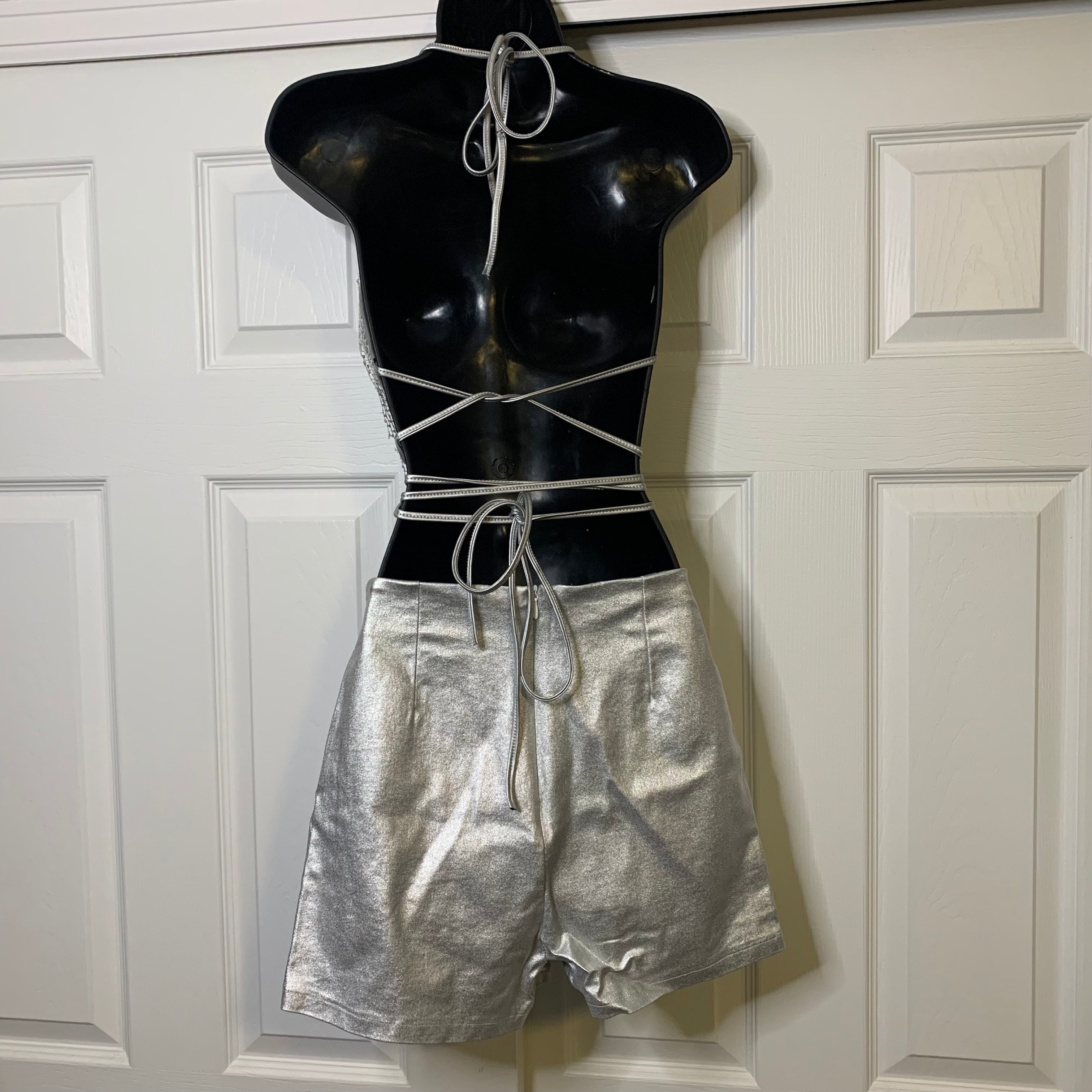 Metallic Silver Chainlink Top & Skort Set (M)