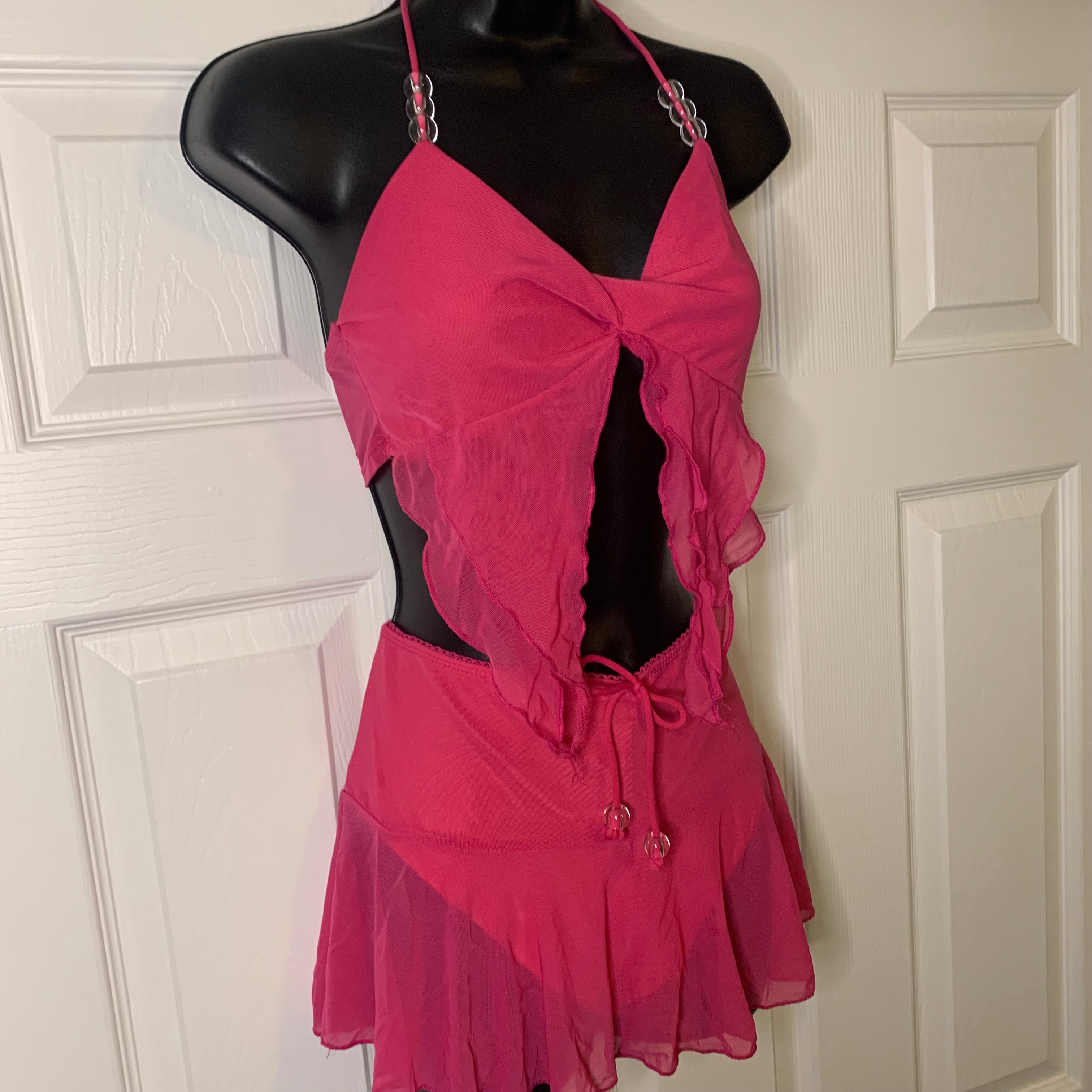 Hot Pink Halter Top & Mini Skirt Set (M)