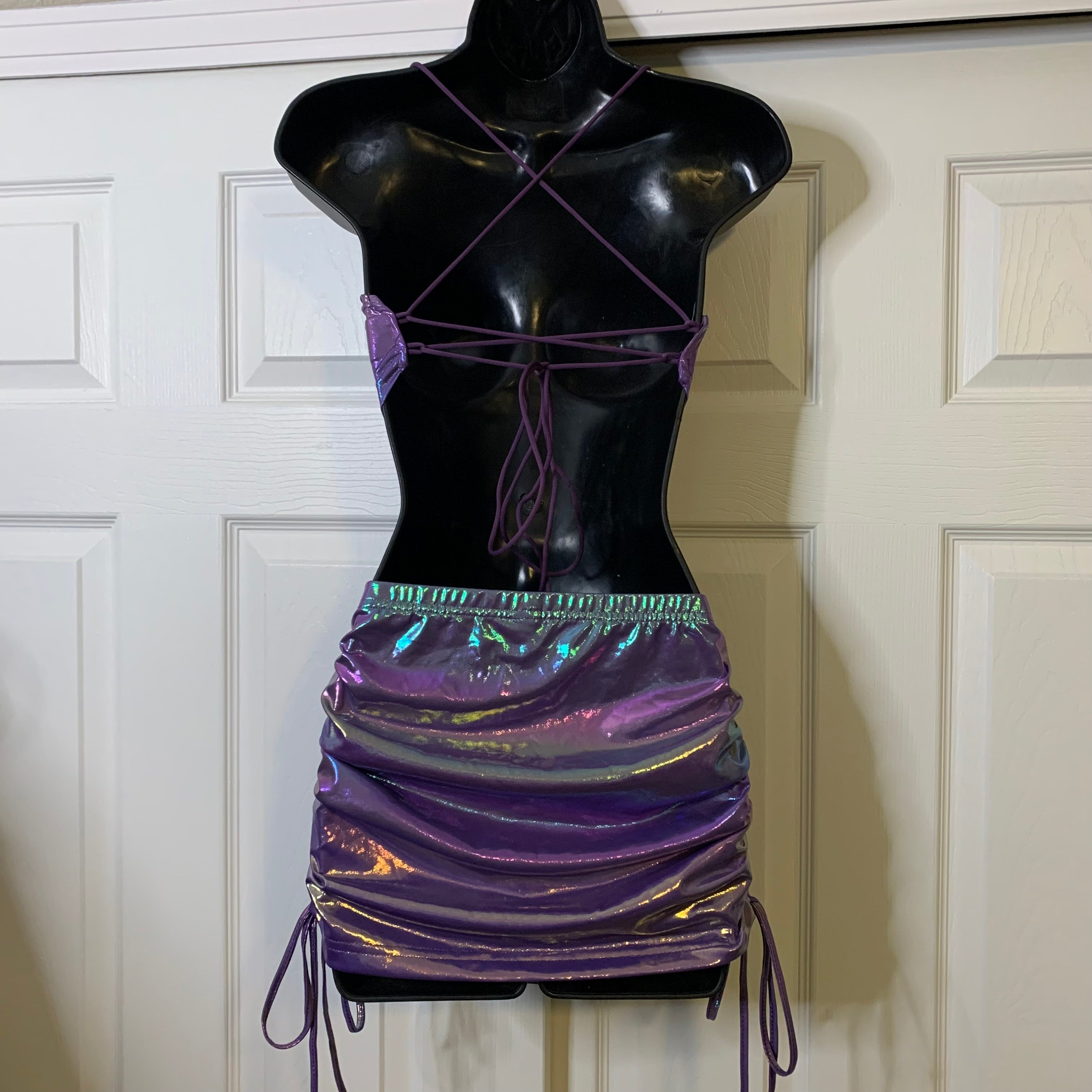 Holographic Purple Halter Top & Mini Skirt Set (M)