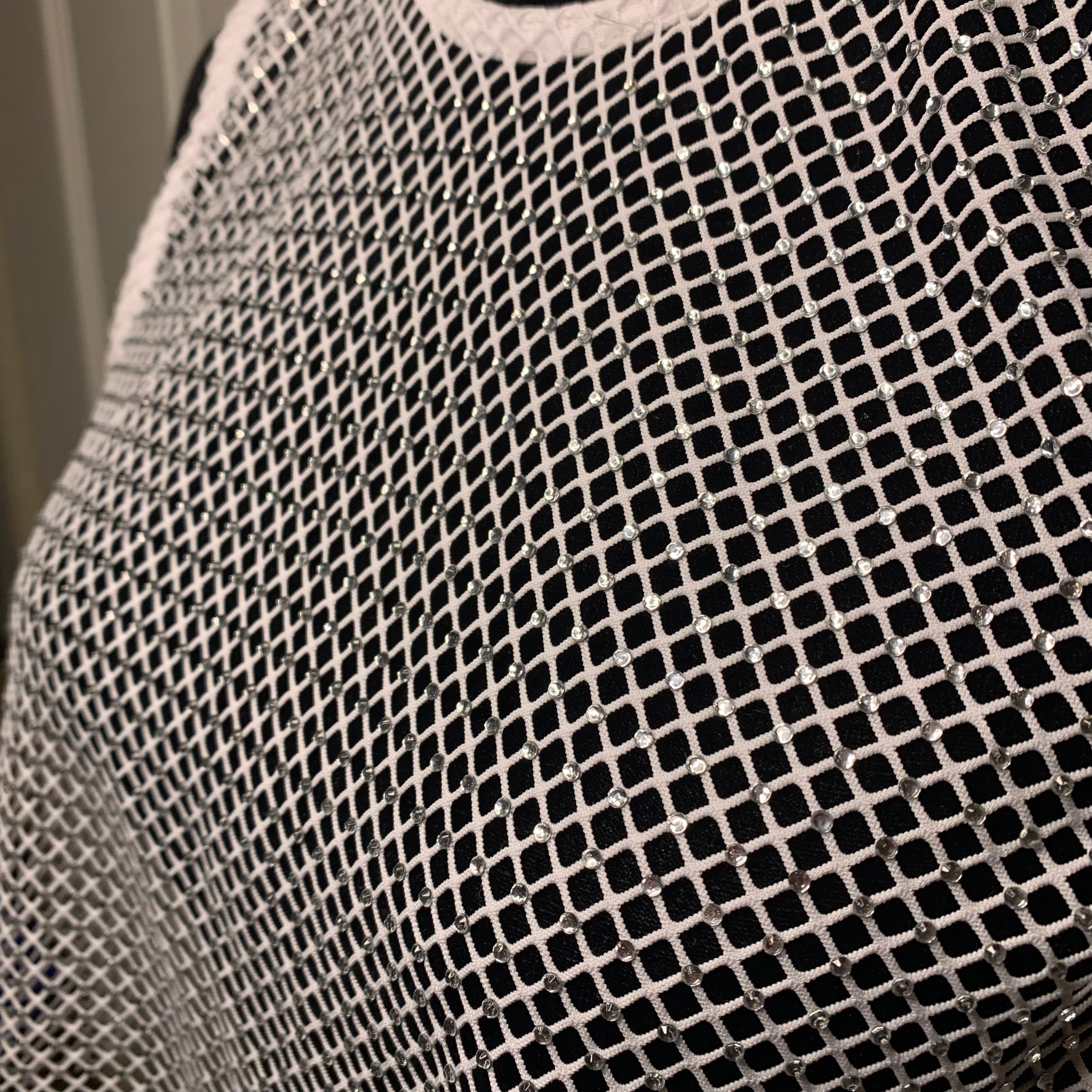 Refuge White Rhinestone Fish Net Tank Top (S)