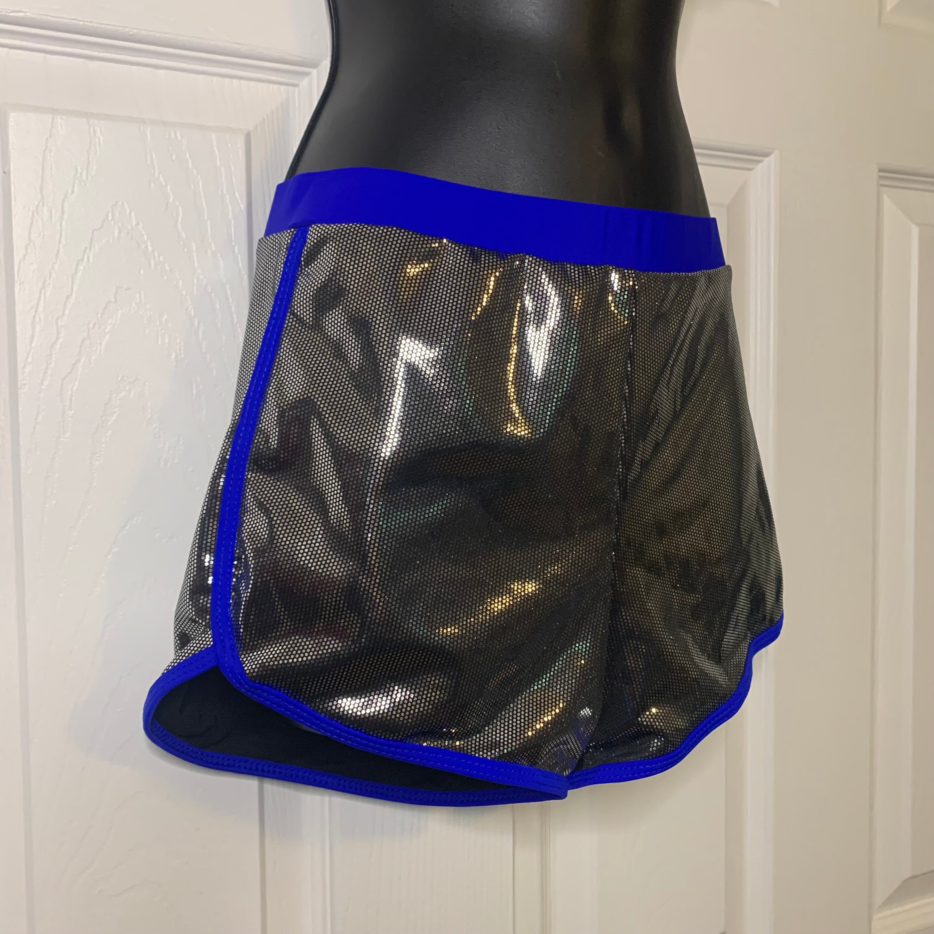 Blue Metallic Disco Bikini Top & Shorts Set (S)